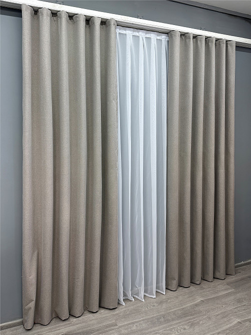 Комплект готовых штор VR-Textil Лен блэкаут № 1798ш Серый 150х260 см 2 шт (39-0071) Киев - изображение 4