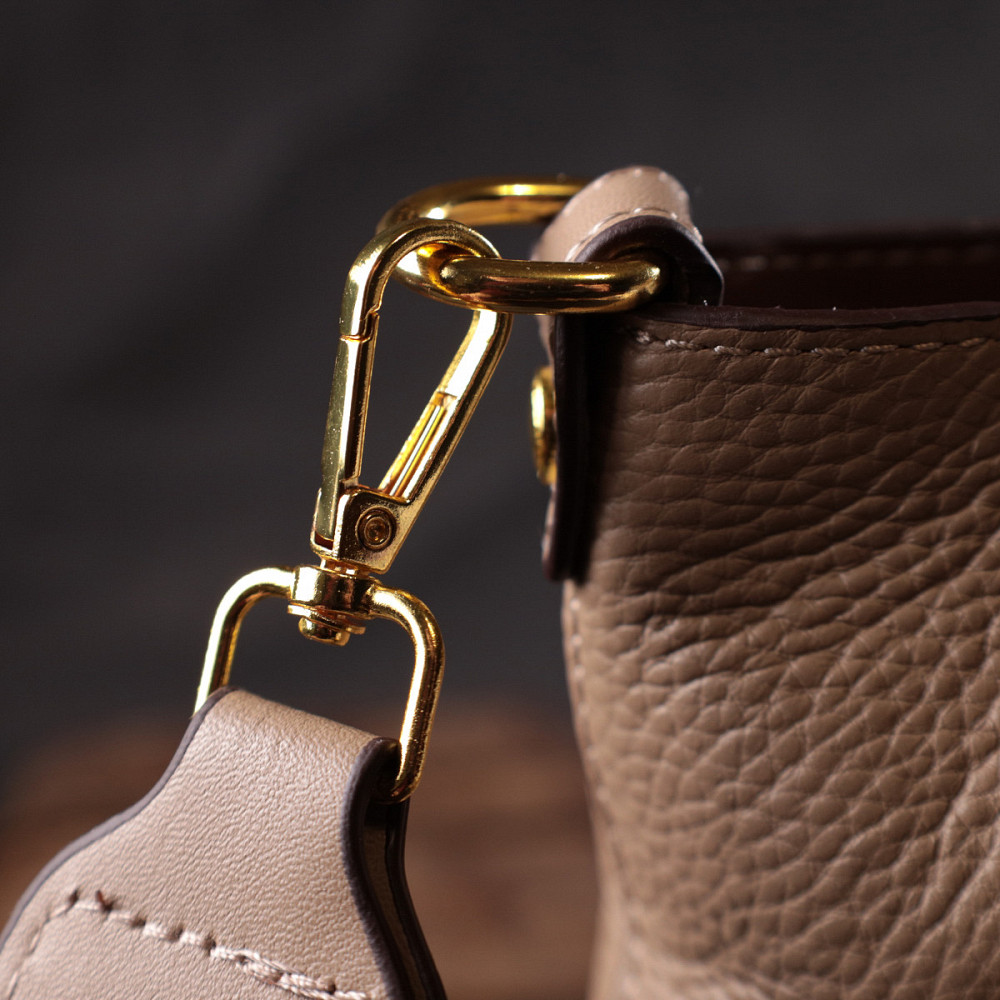 Сумка женская с оригинальной застежкой пуговкой из натуральной кожи Vintage 22320 Бежевая Киев - изображение 8