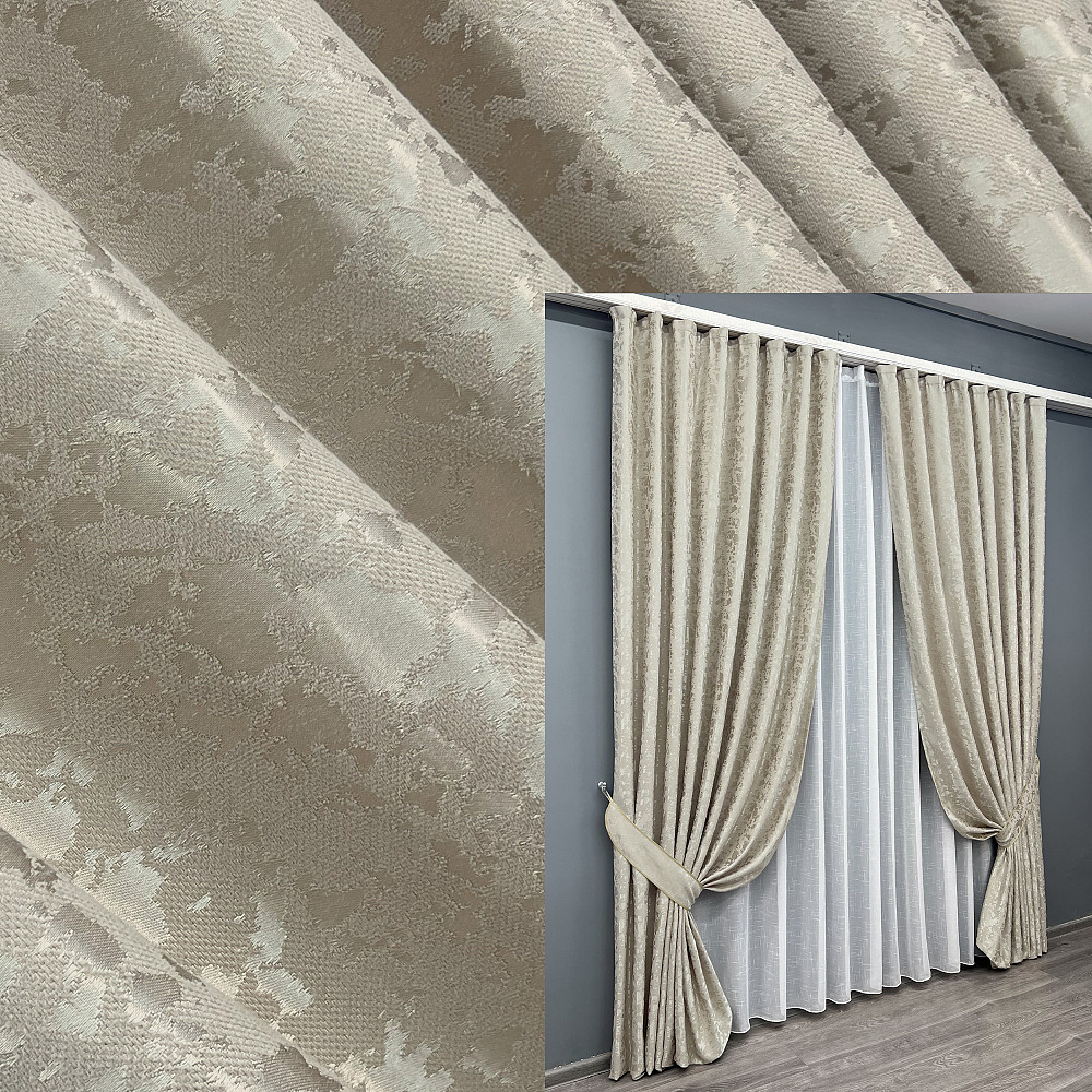 Комплект готовых штор VR-Textil Лен мрамор Pavliani ХО № 1272ш Теплый бежевый 150х280 см 2 шт (33-0101) Киев - изображение 9