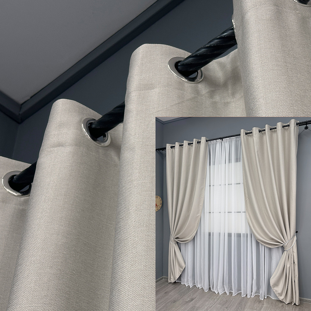 Комплект штор на люверсах VR-Textil Шеніл однотонний № 1698ш Димчасто-білий 150х250 см 2 шт (37-0248) Київ - фото 1