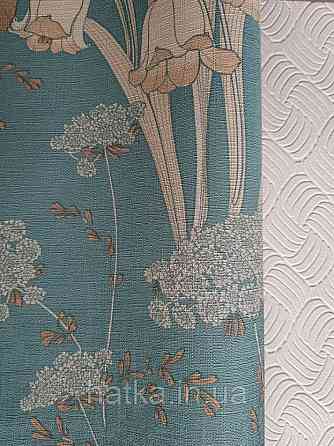 Шпалери вінілові Lutece Melody 0.53х10 для дитячої квіти листя білі бежеві коричневі на бірюзовому тлі Київ