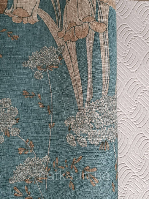 Шпалери вінілові Lutece Melody 0.53х10 для дитячої квіти листя білі бежеві коричневі на бірюзовому тлі Київ - photo 2