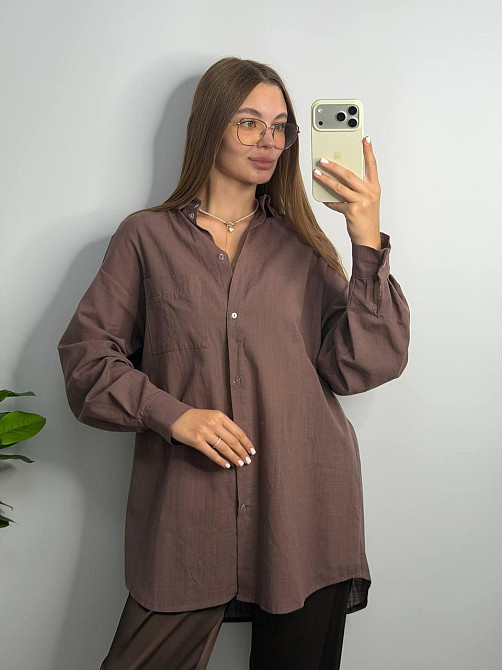 Жіноча літня сорочка oversize Коричневий, L/2XL Харків - фото 2
