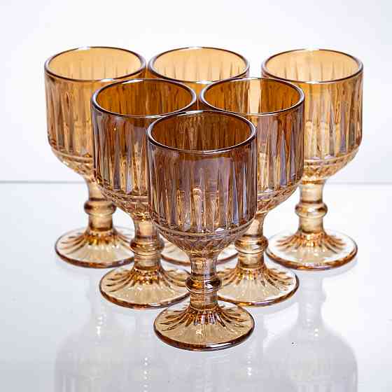 Набір чарок для напоїв 6 штук 50 мл із товстого скла ребристі бурштиновий HP-19-250 Коломия