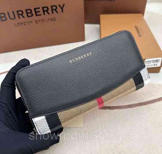 Жіночий шкіряний гаманець на блискавці Burberry (3341) black Київ