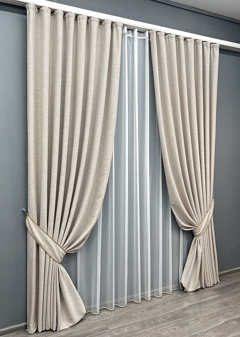 Комплект штор VR-Textil TWEED_V 150х270 2шт и Тюль 400х270 1914ш-1153т Пепельный с белым 71-145/3 Киев - изображение 2