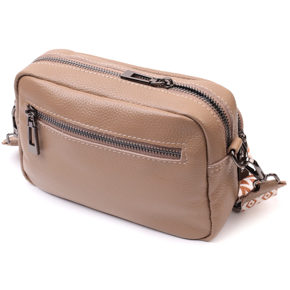 Практичная женская сумка с накладным карманом из натуральной кожи Vintage 22638 Бежевая Киев - изображение 2