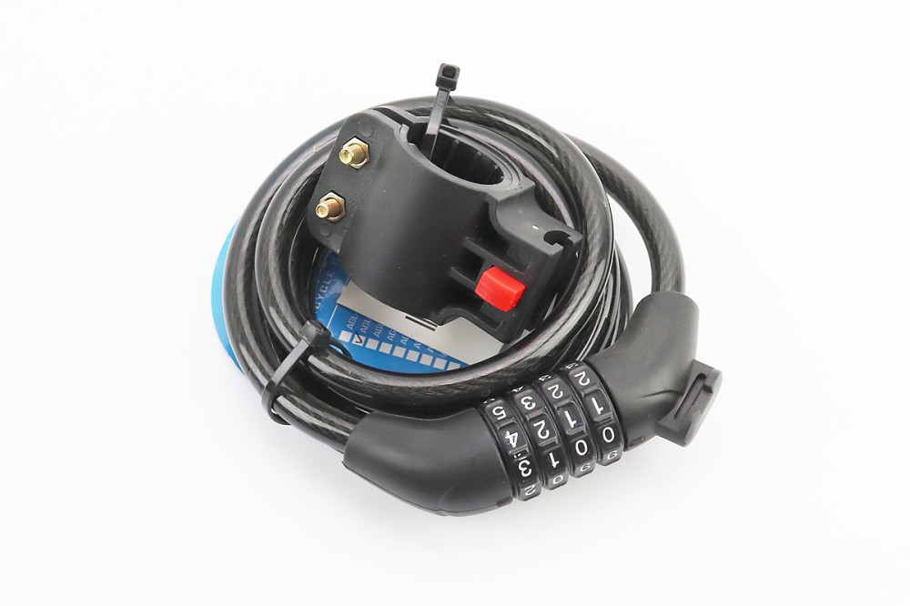 Замок протиугінний тросовий 1500х10мм з 4-х значним кодом, кріплення за трубу сидіння, AGL-705 Київ - фото 1