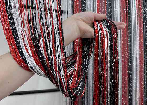 Штори-нитки "Кісея" з люрексом Червоний з чорним і білим 300х300см 1 шт (61-095) Київ