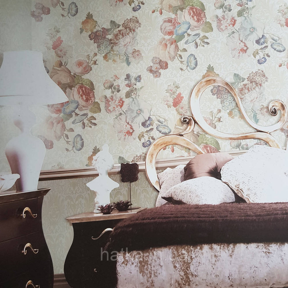 Шпалери метрові вінілові на флізелін Yuanlong Samsara квіти троянди, півонії рожевий блакитний бузок на Київ - фото 1