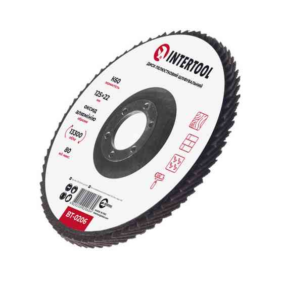 Диск шліфувальний пелюстковий, 125×22 мм, зерно K60, 13300 об/хв INTERTOOL BT-0206 Київ