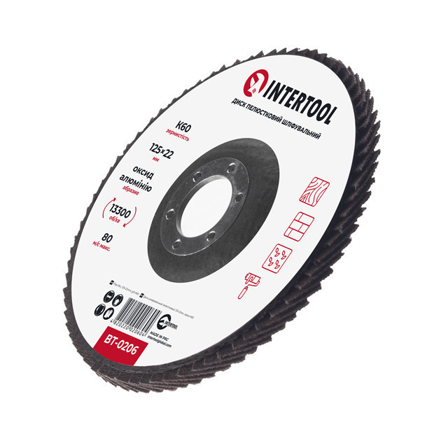 Диск шліфувальний пелюстковий, 125×22 мм, зерно K60, 13300 об/хв INTERTOOL BT-0206 Київ - фото 3