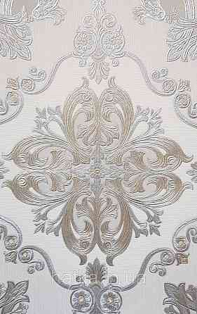Обои виниловые на флизелине AdaWall Seyyah 1.06х10 вензеля цветы фигуры структурные золото серебро на белом Киев