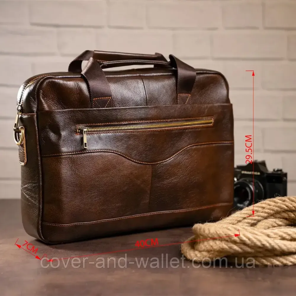 Чоловіча ділова шкіряна сумка під ноутбук та документи А4 коричневого кольору VINTAGE STYLE Київ - фото 3
