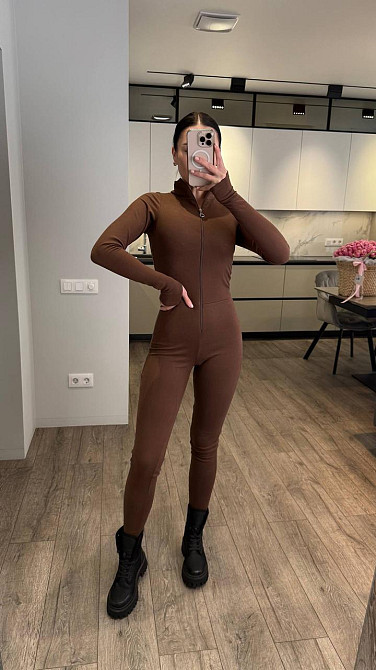 Женский стильный и теплый термо комбинезон пума Шоколад, 42/44 Одесса - изображение 5
