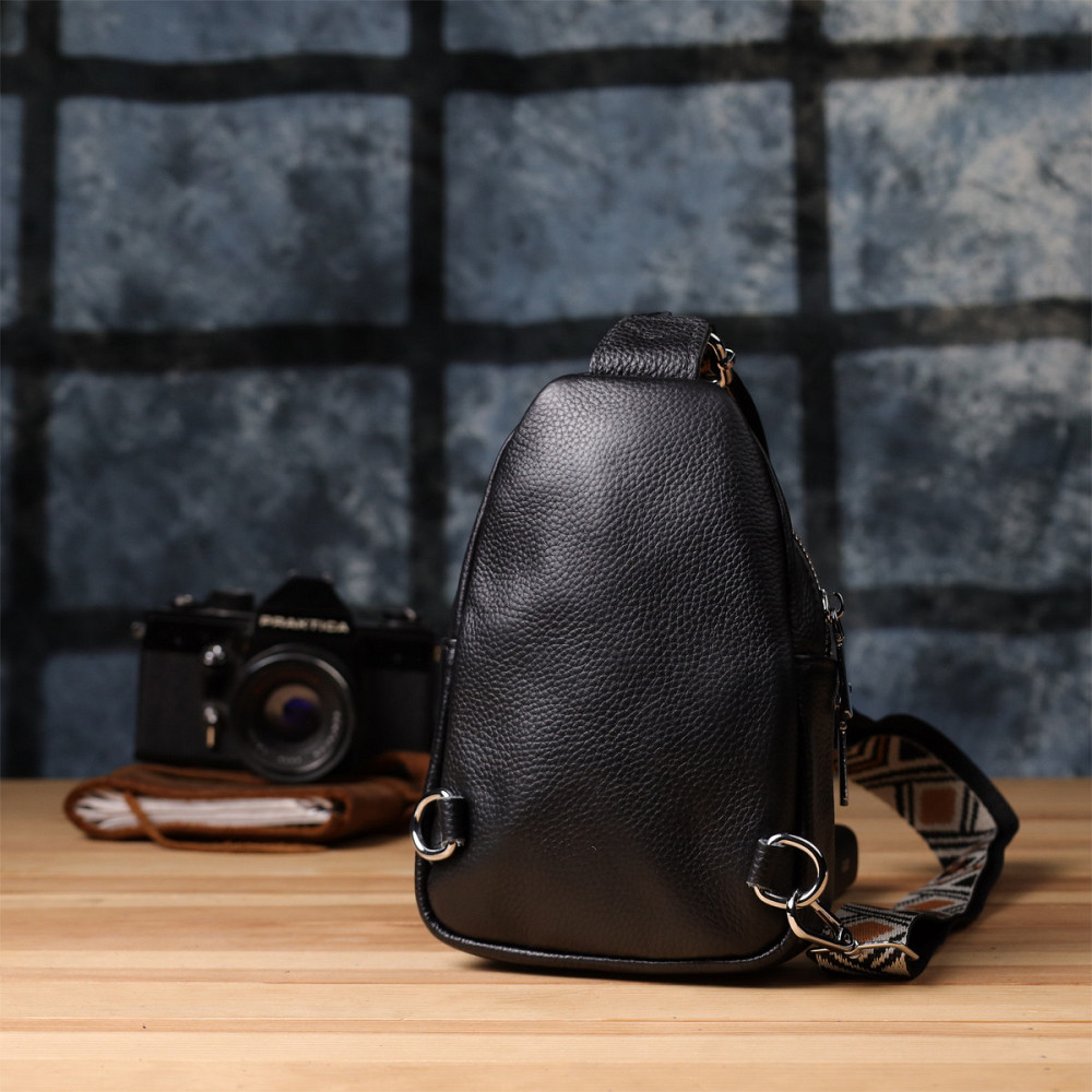 Жіноча сумка слінг із натуральної шкіри Vintage 22935 Чорний Київ - фото 10