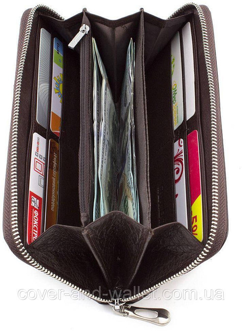 Коричневый кожаный кошелек клатч на молнии с ремешком ST Leather Киев - изображение 4