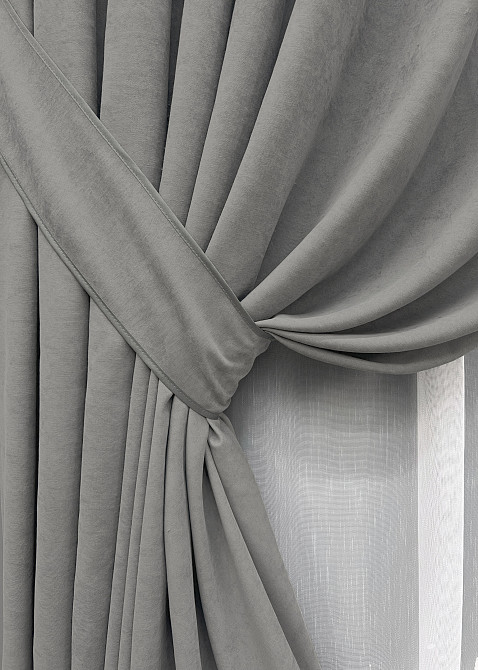 Комплект готових штор VR-Textil Мікровелюр Petek YL № 2012ш Сірий 150х290 см 2 шт (33-1020) Київ - фото 5