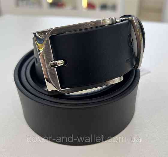 Стильний шкіряний ремінь для ділового чоловіка чорного кольору 35мм Grande Pelle Ricco Київ