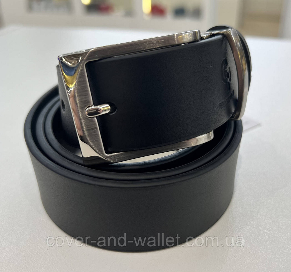 Стильний шкіряний ремінь для ділового чоловіка чорного кольору 35мм Grande Pelle Ricco Київ - фото 6