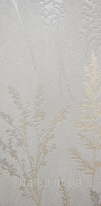 Шпалери вінілові на флізеліні Grandeco Universe 5 гілки листя квіти польові сріблясті на сірому Київ - фото 2
