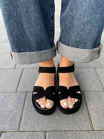 Соната Босоніжки жіночі чорні літні Соната Люба з натуральної замші / Босоніжки на низькому ход Коломыя