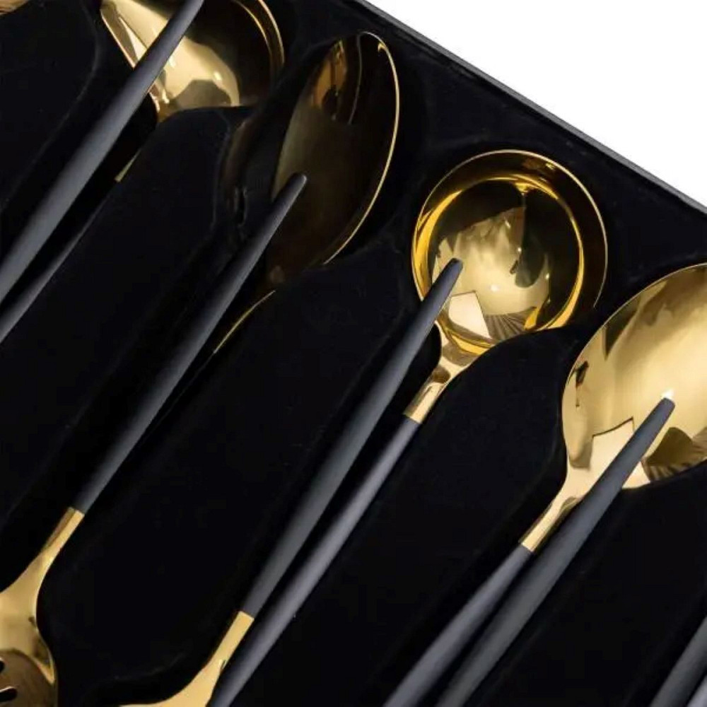 Yiwu Набір кухонного приладдя 12 предметів столові прилади з нержавіючої сталі Золото з чорним Київ - фото 5