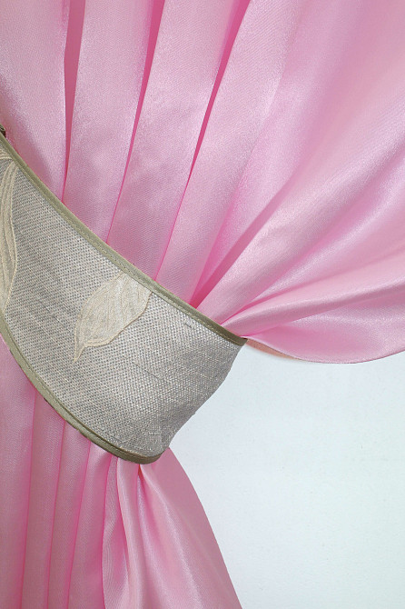 Кухонні штори VR-Textil № 073к з ламбрекеном і підхватами рожевий з світло-сірим 270х170 см (52-0295) Київ - фото 3