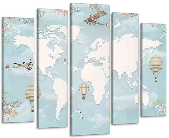 Модульна картина у вітальню / спальню Карта світу ,біла Art-422_5 ( 80х118см ) Київ
