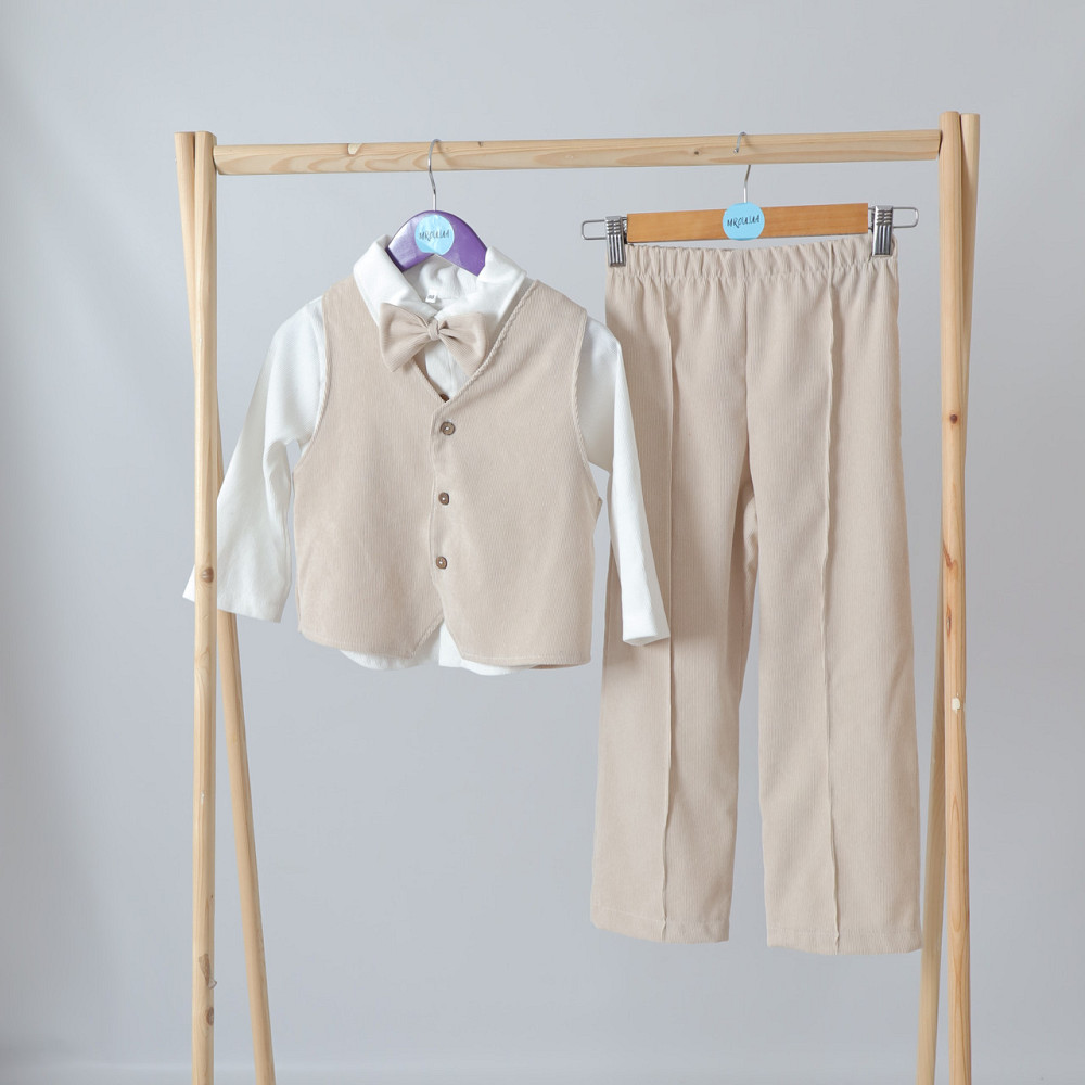 Детский праздничный костюм для мальчика (жилетка+брюки+рубашка+бабочка) Белый БежевыйMROU 134 Каменец-Подольский - изображение 1