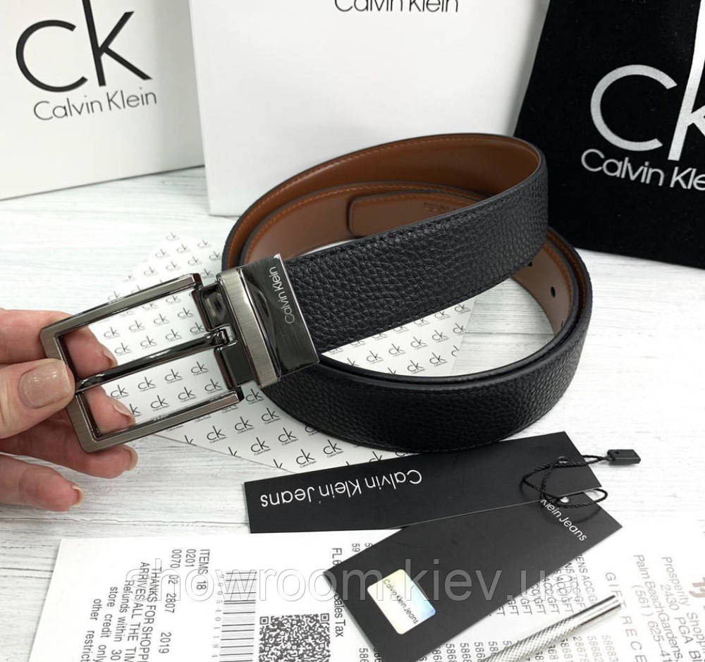 Двусторонний кожаный ремень в подарочной упаковке (454) черный/светло коричневый Киев - изображение 6