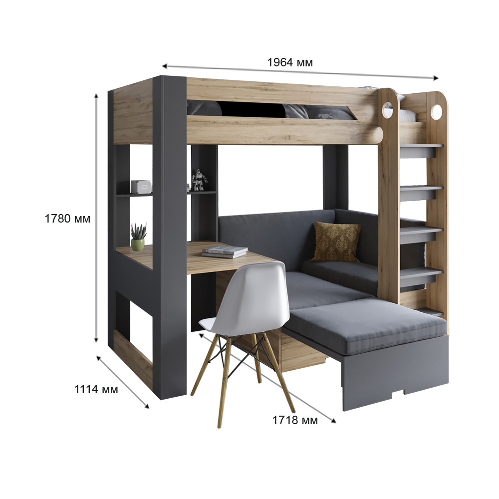 Детская двухъярусная кровать LION Флай 90х190 см со встроенным столом Нимфея Альба (белый) (LION-041643) ТОП Днепр - изображение 4