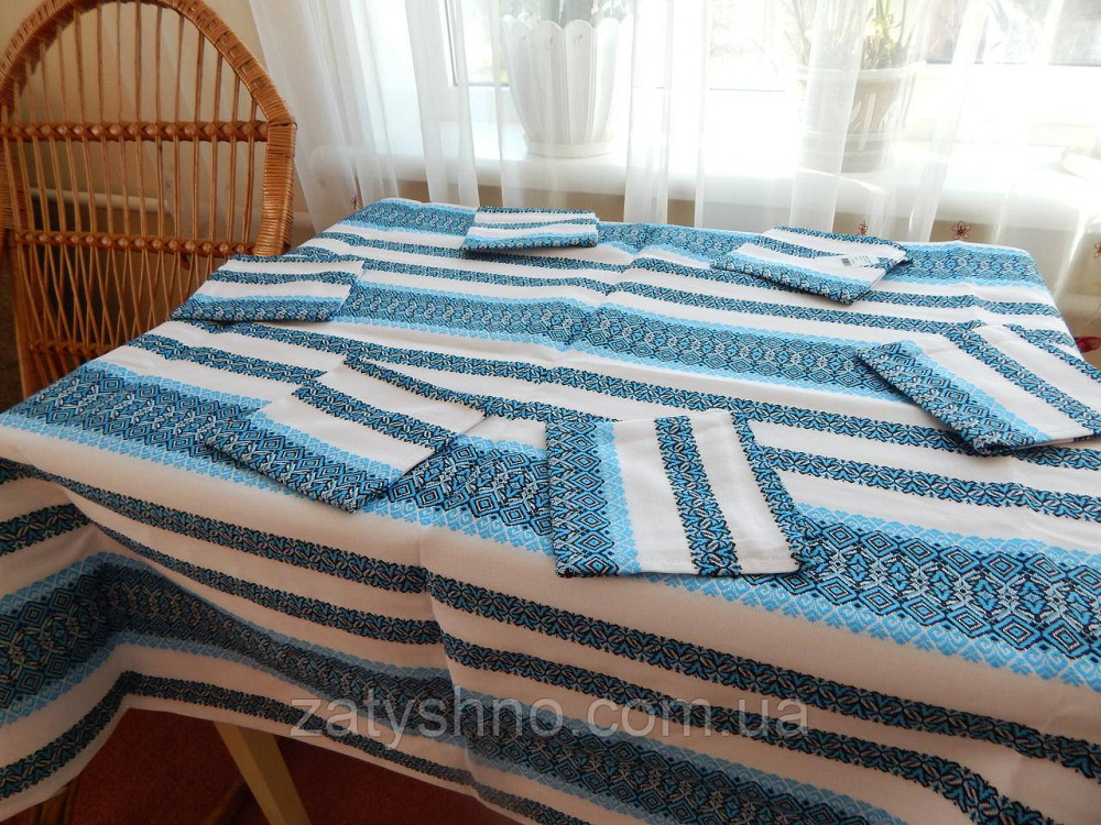 Вишита синя скатертина велика і серветки Київ - фото 8