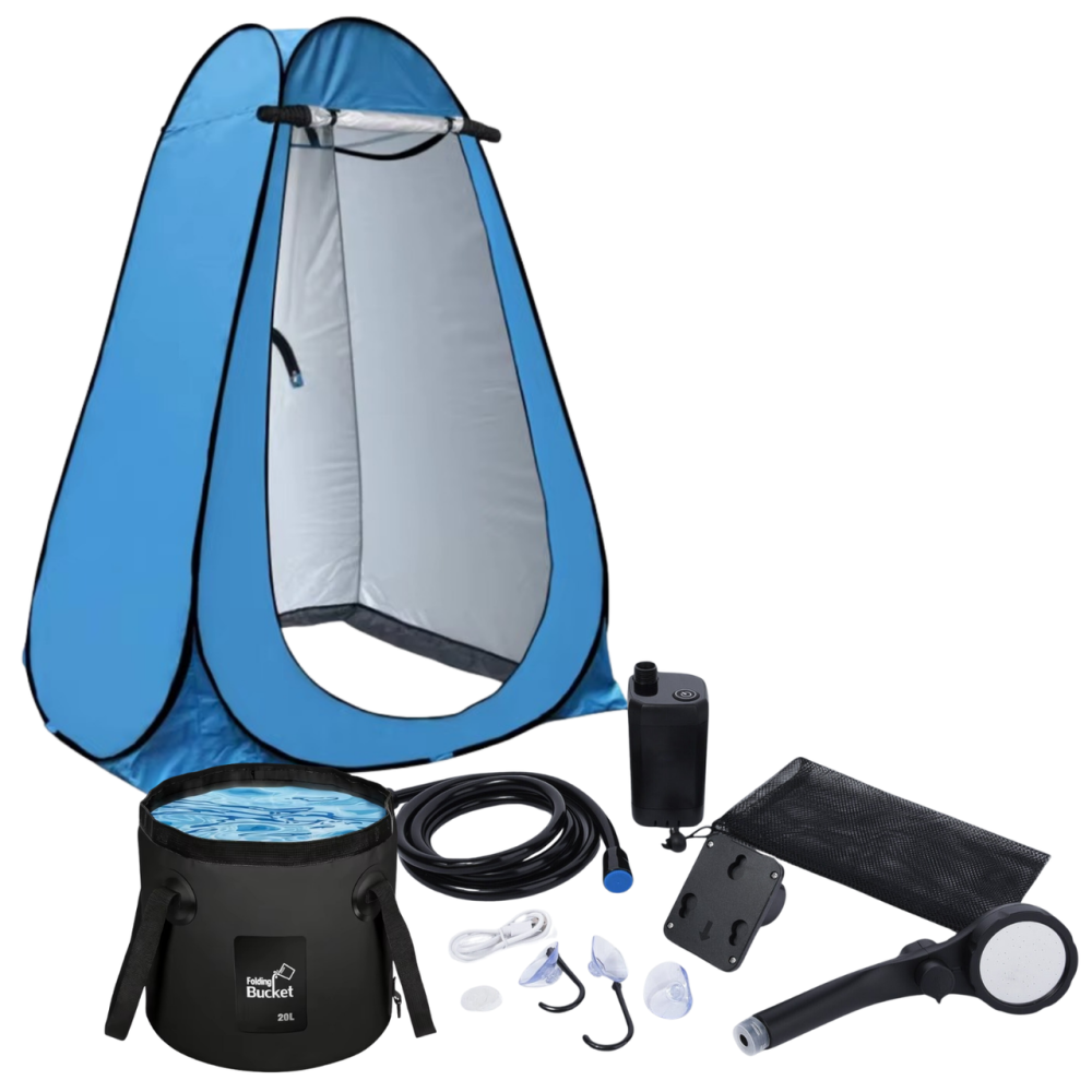 Душ туристичний портативний 3в1 з наметом: акумуляторний кемпінговий мобільний душ + відро для кемпінгу і походів, синій Кам'янець-Подільський - фото 12