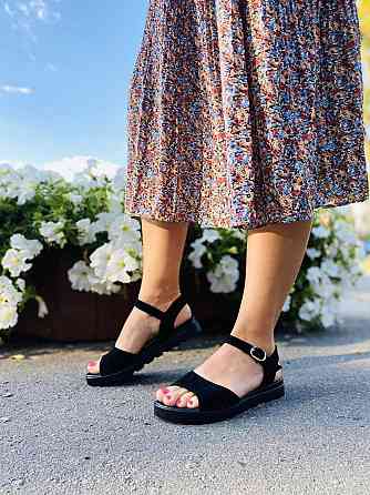 Mermaid Босоніжки жіночі замшеві літні на низькому ходу чорні відкриті Mermaid 20-31 / Стильні Коломыя