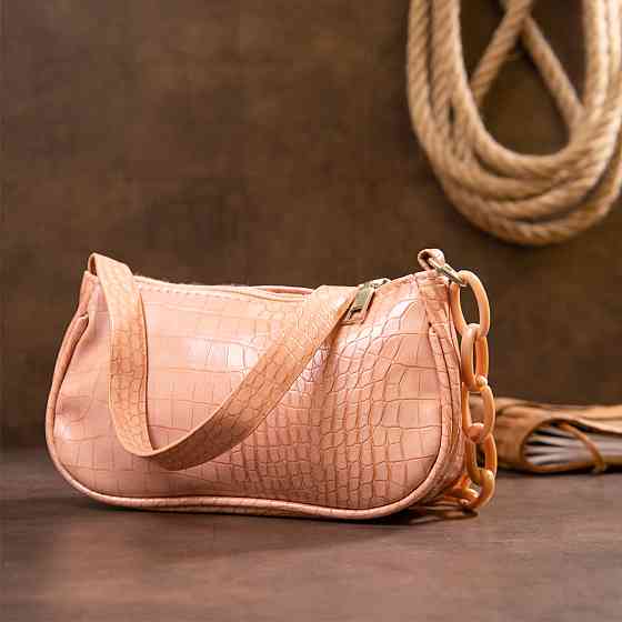 Компактная сумка-багет из кожзаменителя под экзотику Vintage sale_14926 Розовая Киев