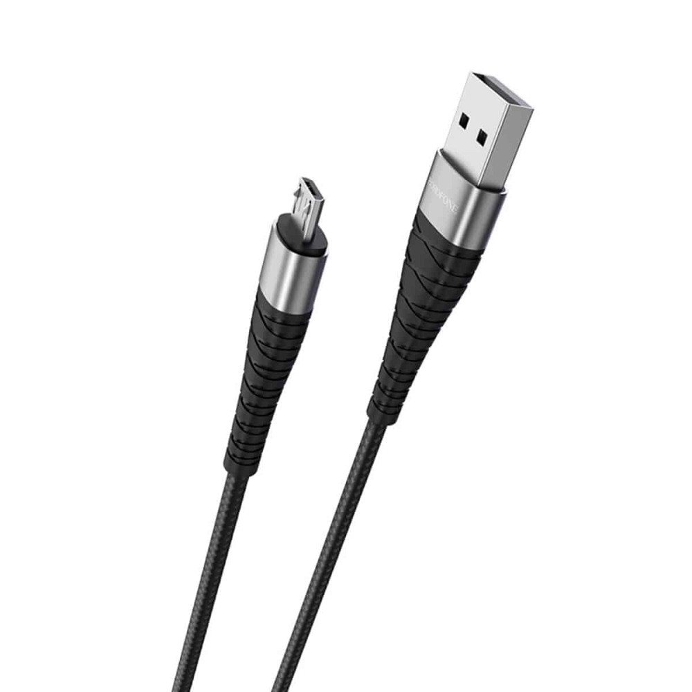 Кабель BOROFONE BX32 USB to Micro 2.4A, 1m, nylon, aluminum+TPE connectors, Black Київ - фото 2