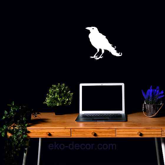 Декоративне настінне Панно «Ворон» Декор на стіну 70*63 см, Білий Київ