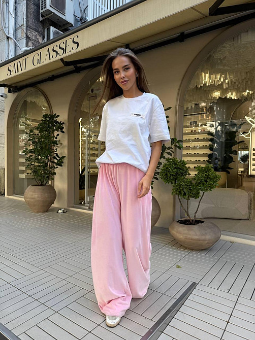 Жіночі базові об'ємні штани в стилі оверсайз турецький велюр Рожевий Одеса - фото 2