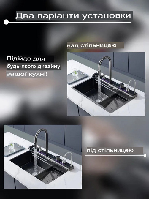 Кухонная раковина водопад Willda,кухонная мойка водопад темно-серая 75х46х22 (831154562) Киев - изображение 5