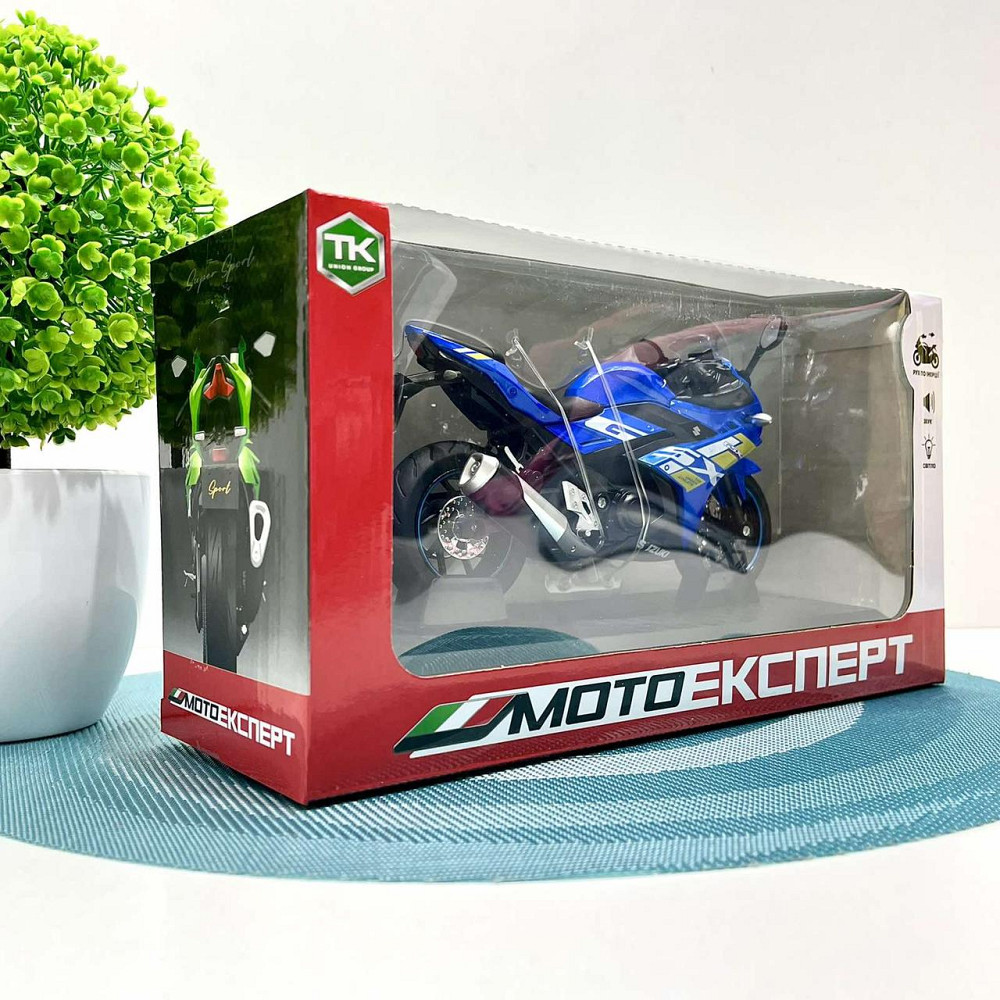 Мотоцикл металопластиковий звуки підсвічування гумові шини рухомі елементи 1:12 Синій (BG 69-325) Чернігів - фото 6