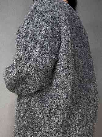 Светр жіночий A-N 3324 оверсайз крупна в’язка букле коси довгий one size, темно-сірий, one size Київ