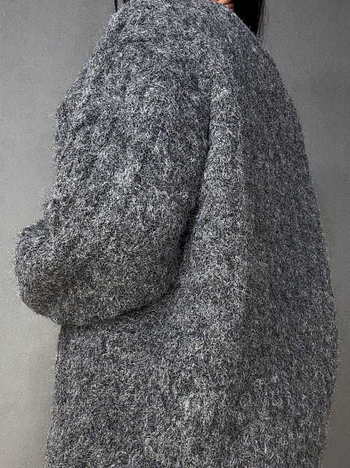 Светр жіночий A-N 3324 оверсайз крупна в’язка букле коси довгий one size, темно-сірий, one size Київ - фото 3