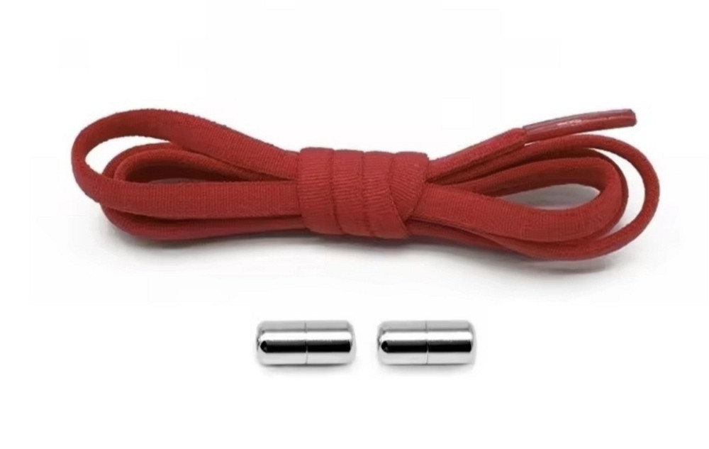 Шнурки эластичные полукруглые без завязок с металлическими застежками Красный Смела - изображение 1