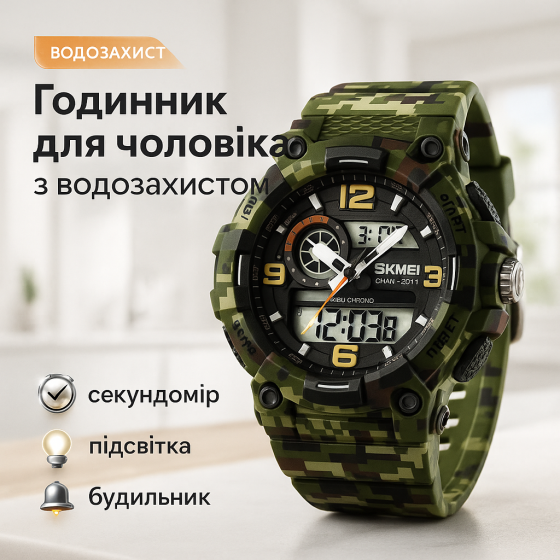 Годинник армійський оригінал SKMEI 2397CMGN, Армійський годинник протиударний Протиударний OJ-27 Львів