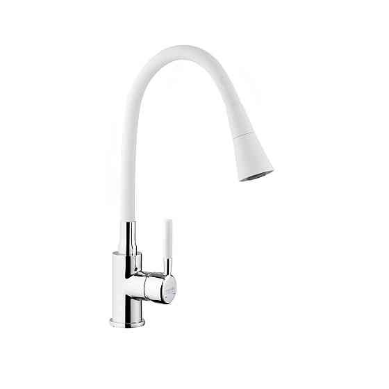 Смеситель для кухни с гибким изливом Kroner KRM Kuche - C132WHI белый/хром Киев