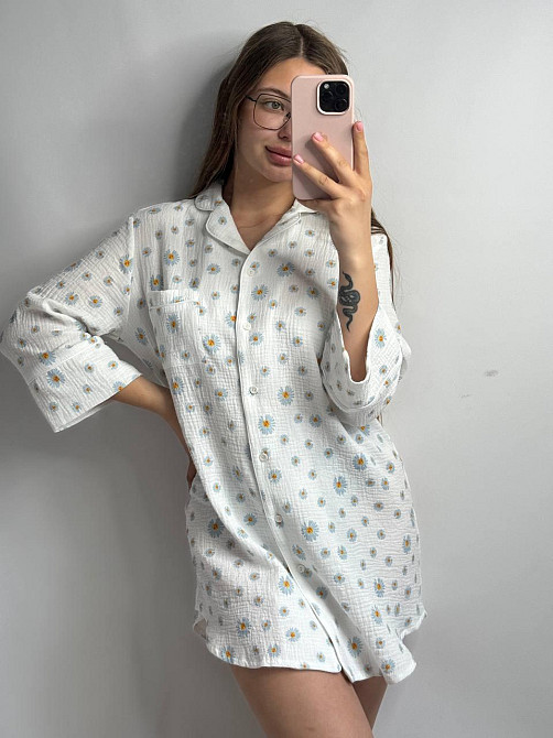Женская муслиновая ночная сорочка Ромашки XS-S Харьков - изображение 1