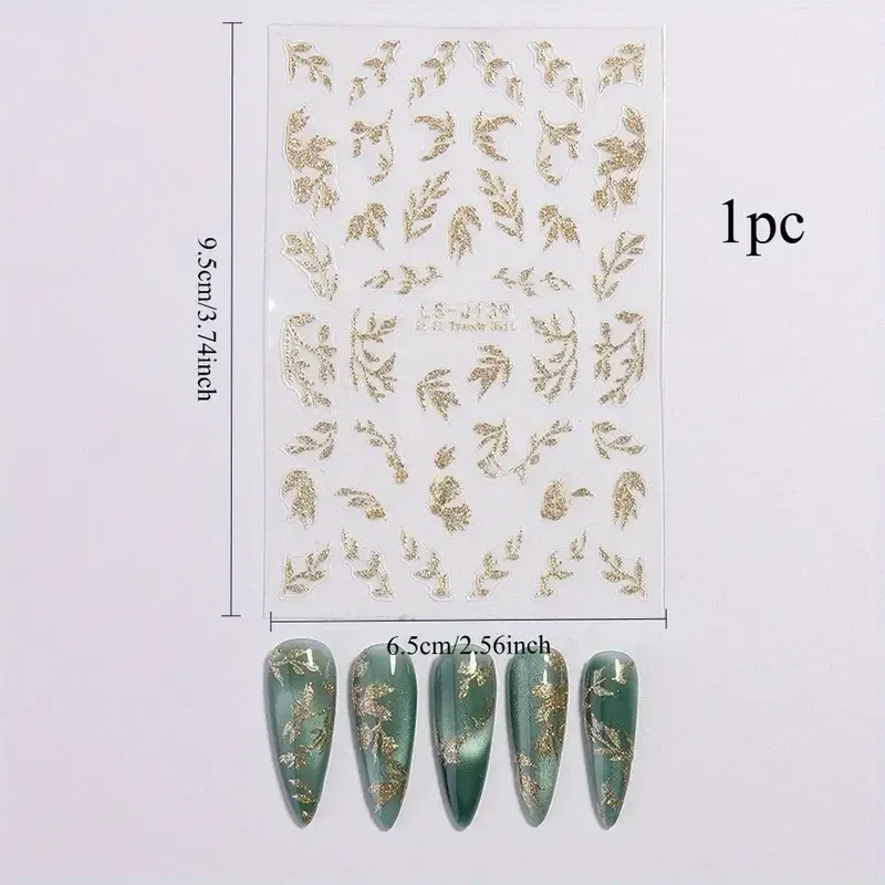 3D золотые стикеры для ногтей – блестящие листья и веточки, самоклеящийся декор для маникюра Киев - изображение 4