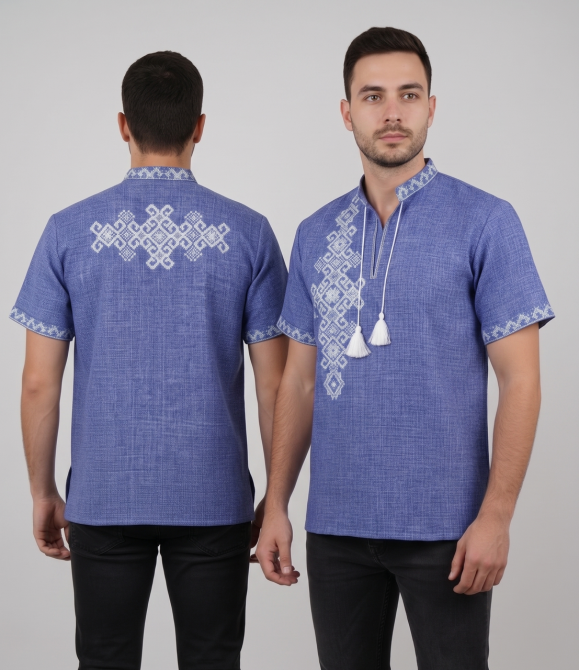 Мужская рубашка на короткий рукав с вышивкой на спине 52 Киев - изображение 5