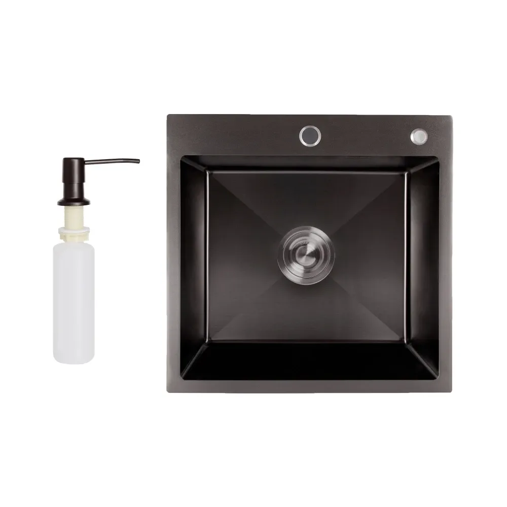 Кухонна мийка інтегрована Lidz Handmade H5050B Brushed Black PVD 3,0/1,0 мм Lidz чорна Київ - фото 1